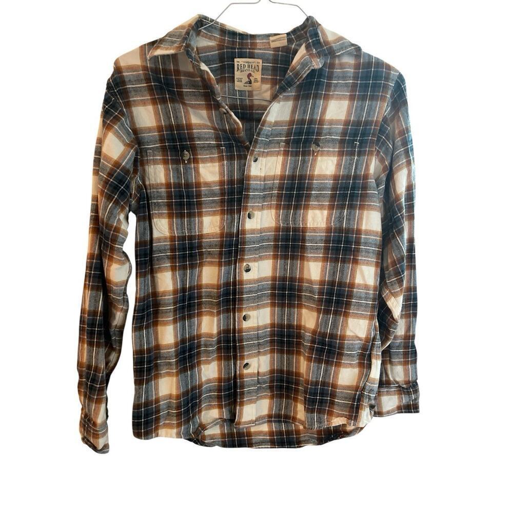 RED HEAD SIZE SMALL BROWNS CHECK BUTTON DOWN FLANNEL SHIRT
